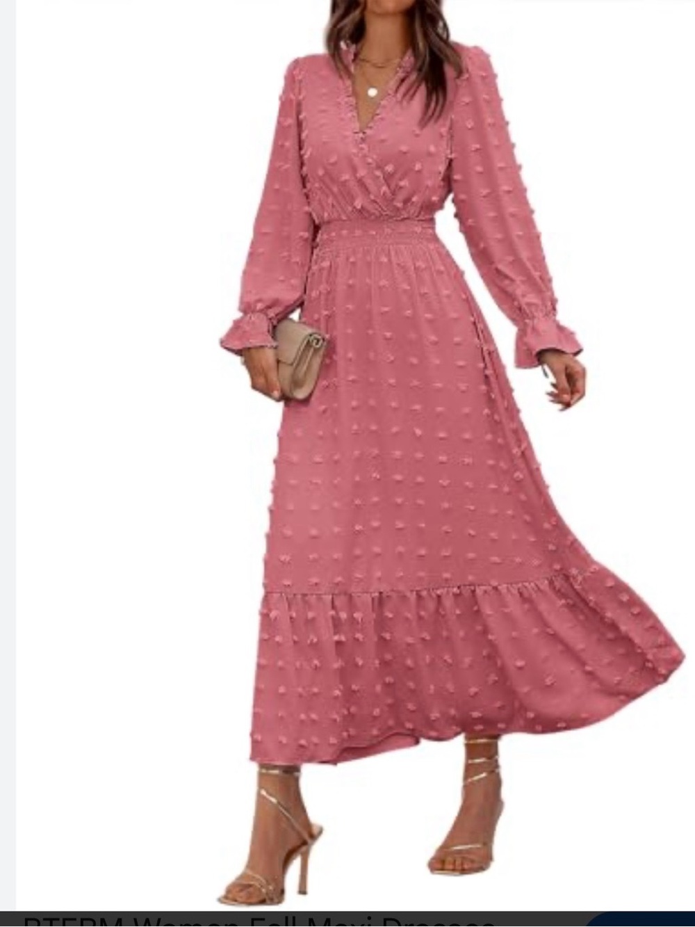 Women’s Pink Long Sleeve Textured Maxi Dress by Fashion